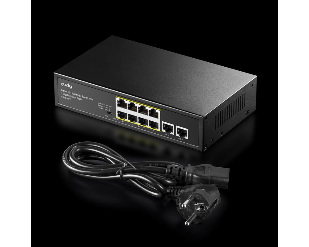 Switch (Комутатор) Суич Cudy FS1010PG, 8 портов, 10/100, PoE+ Switch 120W, 2 x Uplink порта 10/100/1000 3