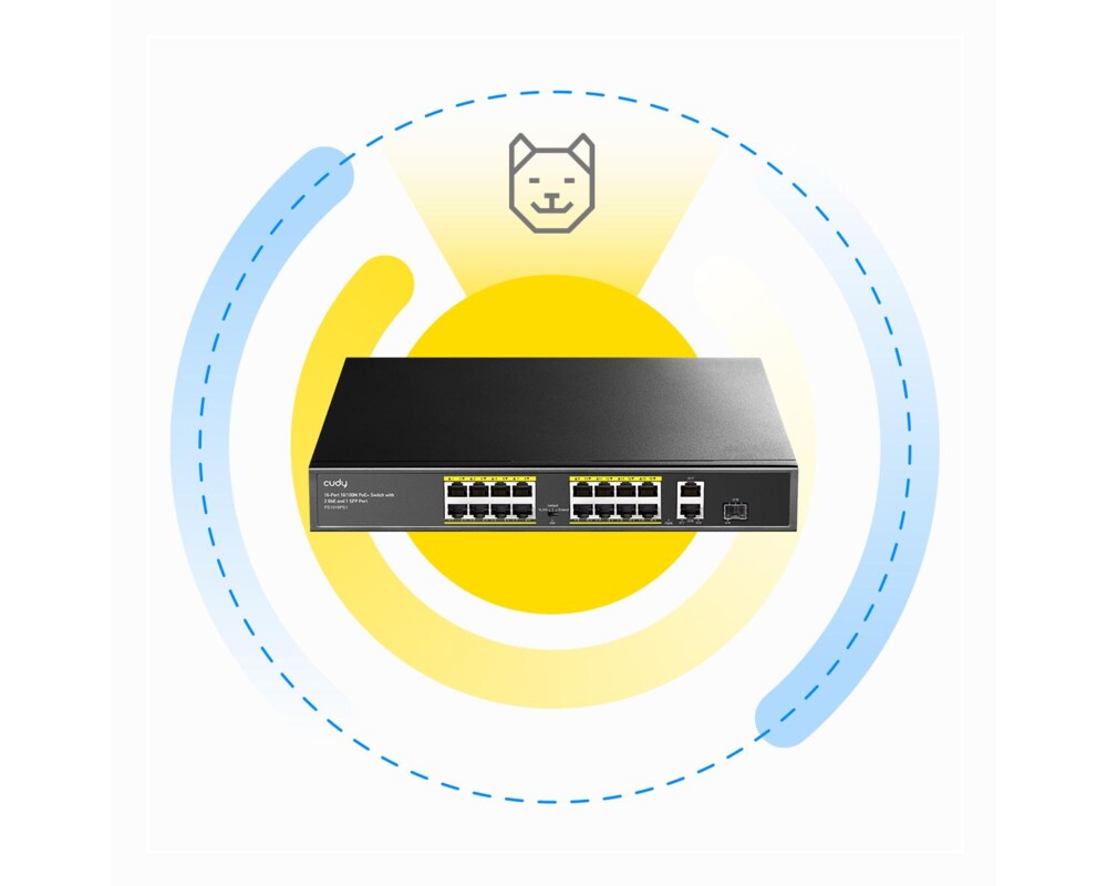 Switch (Комутатор) Суич Cudy FS1018PS1, 16 x 10/100 PoE+ Switch 190W, 2 x Gigabit порта, 1 x SFP Slot 4