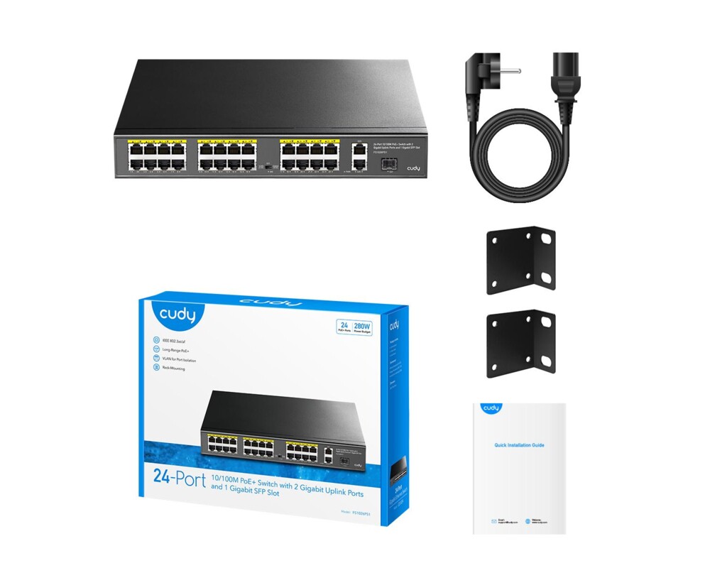 Switch (Комутатор) Суич Cudy FS1026PS1, 24 x 10/100 PoE+ Switch 2 x Gigabit порта, 1 x SFP Slot 4