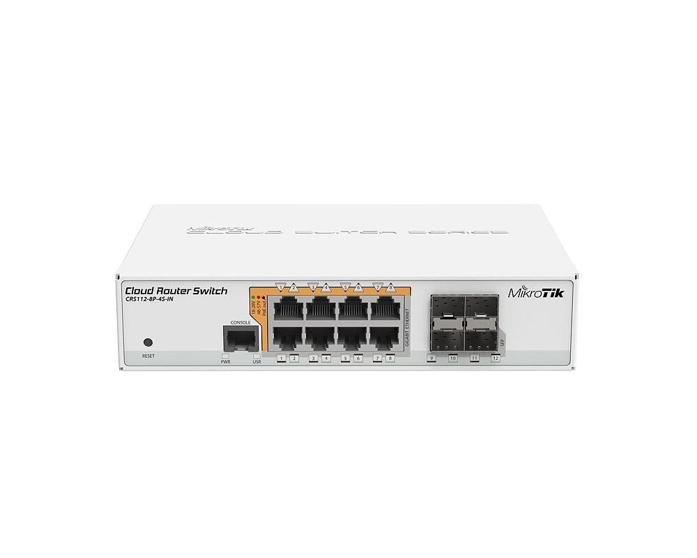 Switch (Комутатор) Суич MikroTik CRS112-8P-4S-IN, 8 x Gigabit Ethernet ports, 10/100/1000Mbps, 4 x SFP