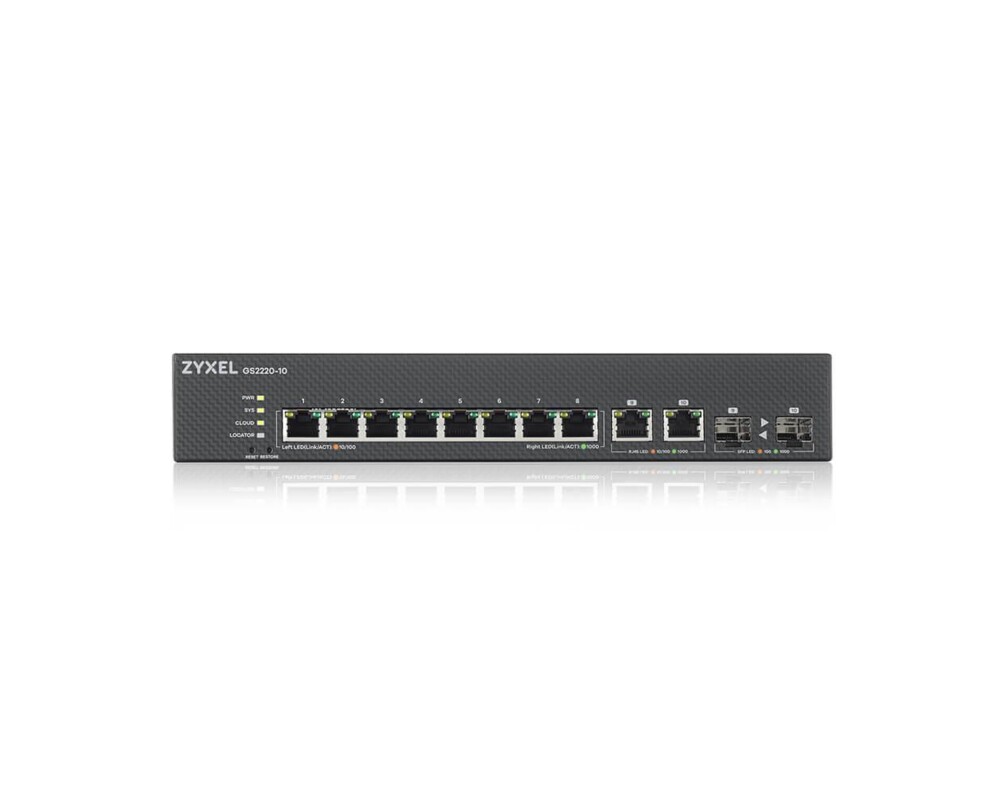 Switch (Комутатор) Суич ZYXEL GS2220-10, 10 портов управляем L2, 8x Gigabit + 2x Gigabit combo (RJ45/SFP) 4