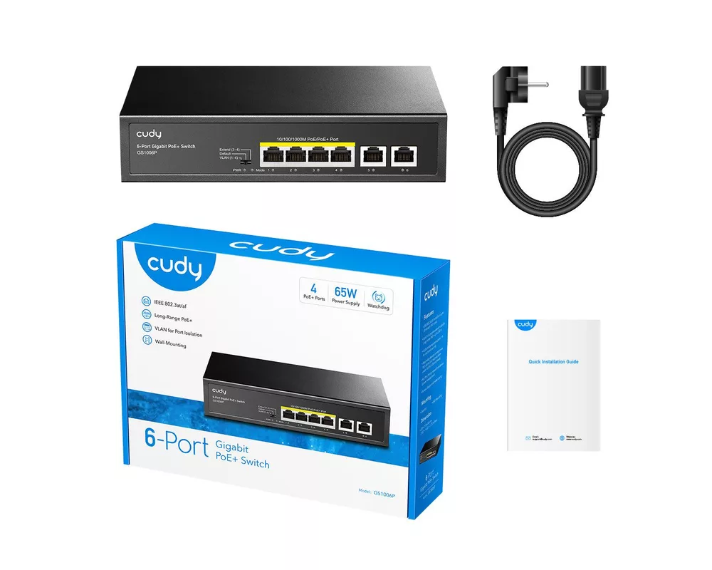 Switch (Комутатор) Суич Cudy GS1006P, 6 x портов 10/100/1000Mbps PoE, 65W 3