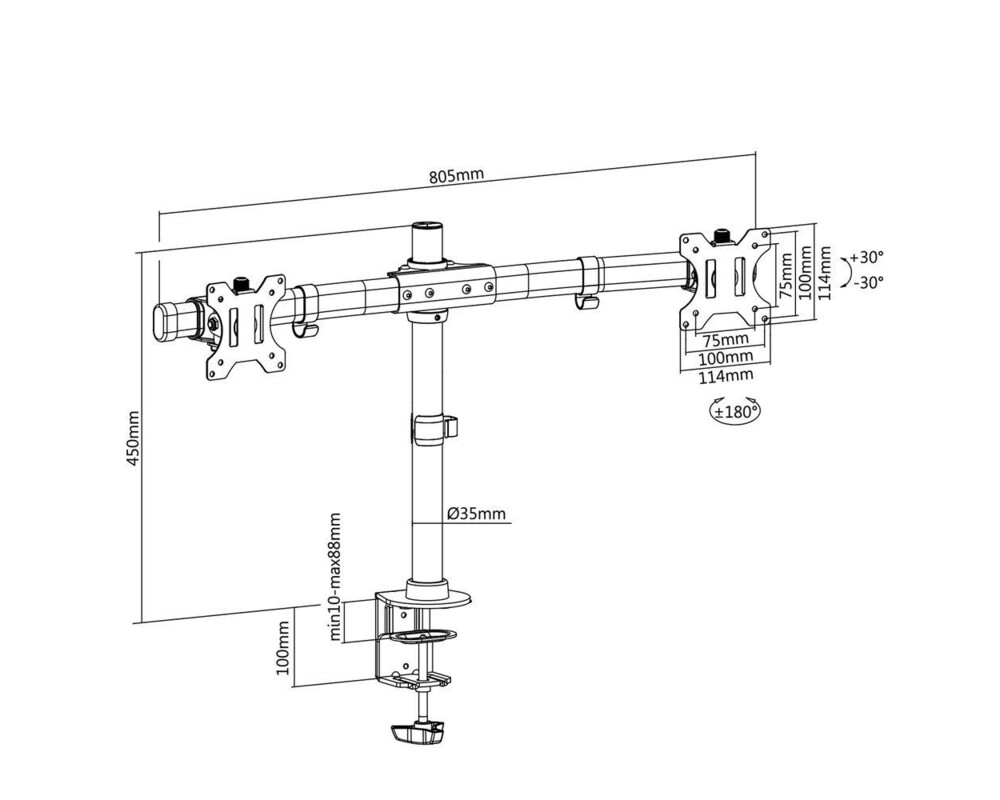 Стойка за 2 мониторa ACT AC8315, за бюро, Регулируема, 27", 10 кг, Черна 8