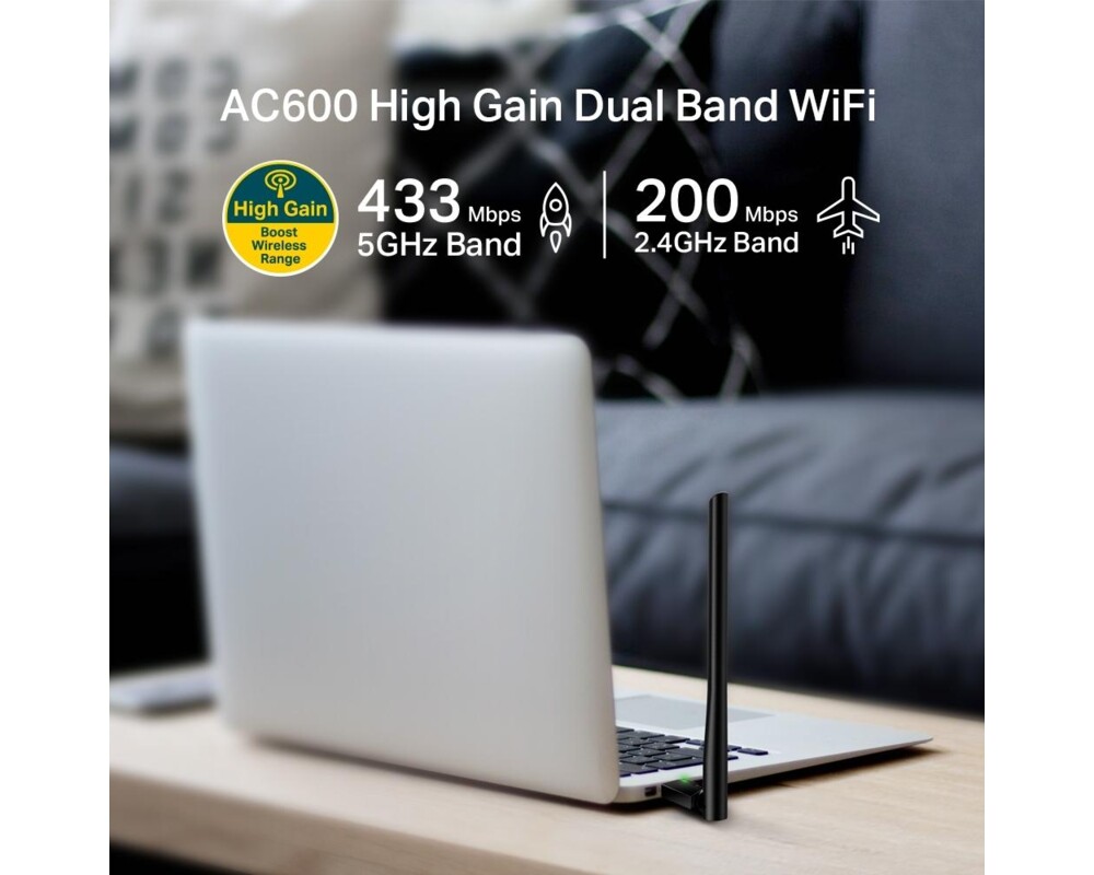 Мрежова карта адаптер TP-LINK Archer T2U PLUS, AC600, Dual band, USB, външна антена 5 dBi 3