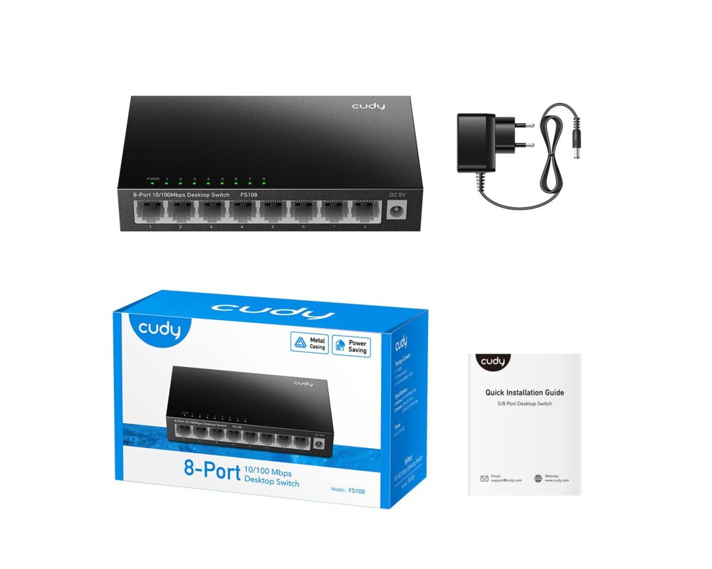 Switch (Комутатор) Суич Cudy FS108, 8-портов 10/100 Mbps RJ 45, Метален корпус, Черен 3