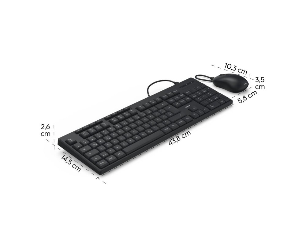 Клавиатура HAMA Жичен комплект клавиатура и мишка CKM-200, USB-A, USB-C 11