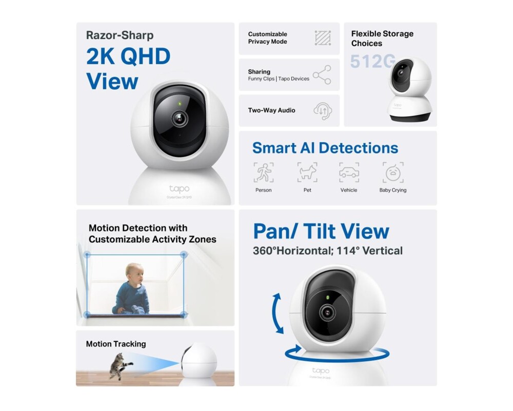 Цифрова IP камера Домашна охранителна WiFi  TP-Link Tapo C220, Pan/Tilt 4