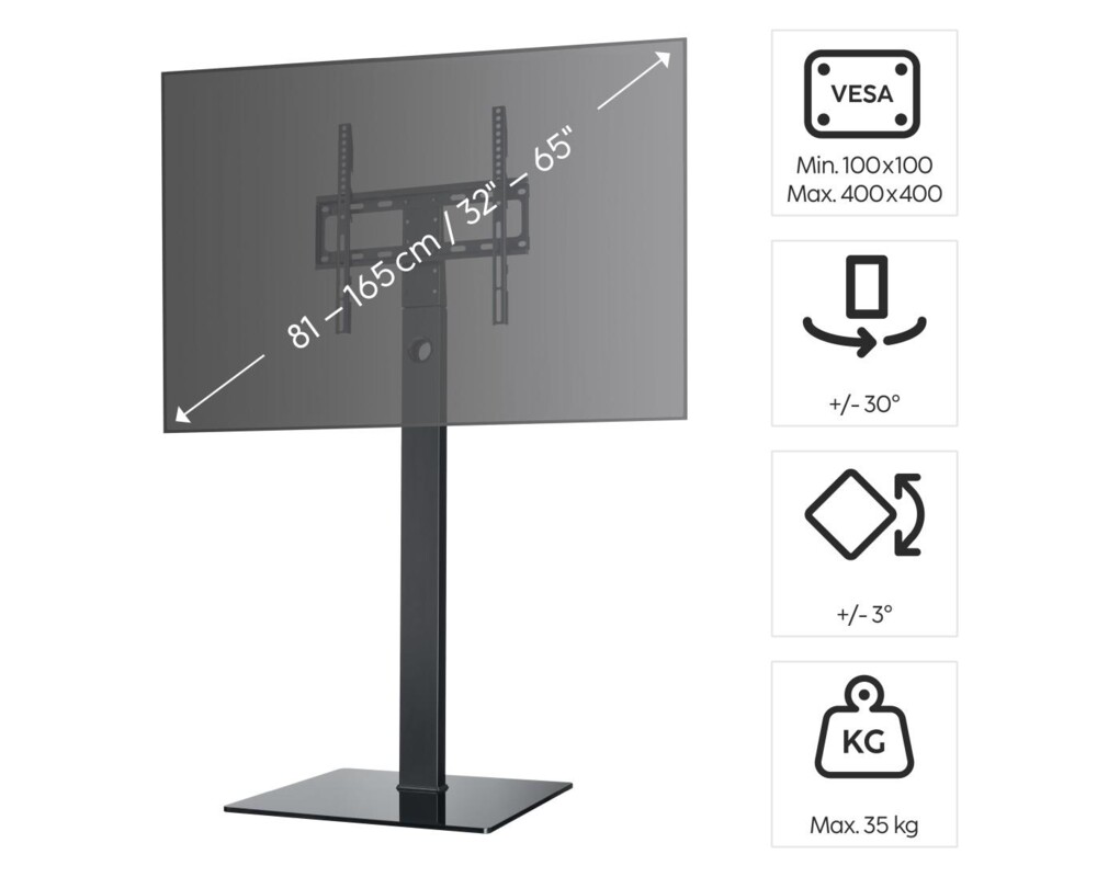 Стойка HAMA Стойка за TV, регулируема, 165 cm (65"), до 35 кг, 220868 8