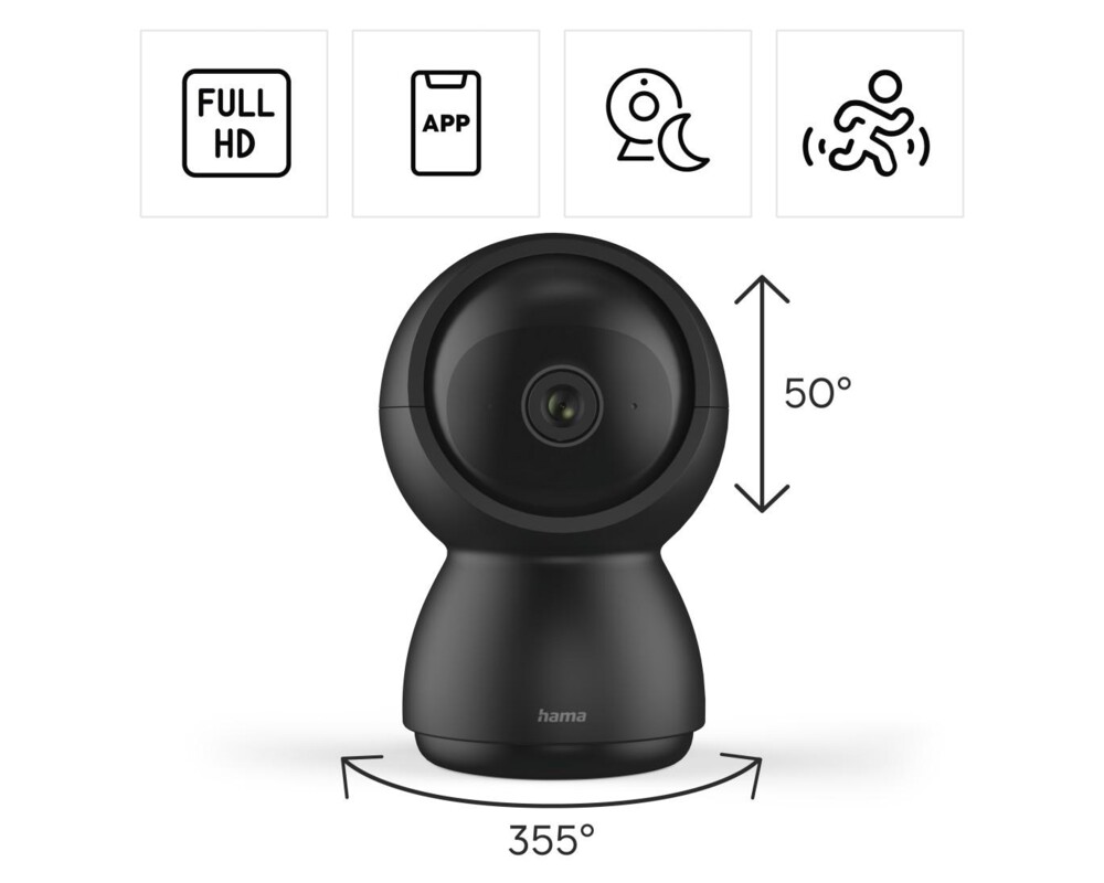 Цифрова IP камера HAMA WiFi  1080p, за закрити помещения, въртяща се, сензор за движение, черна 14