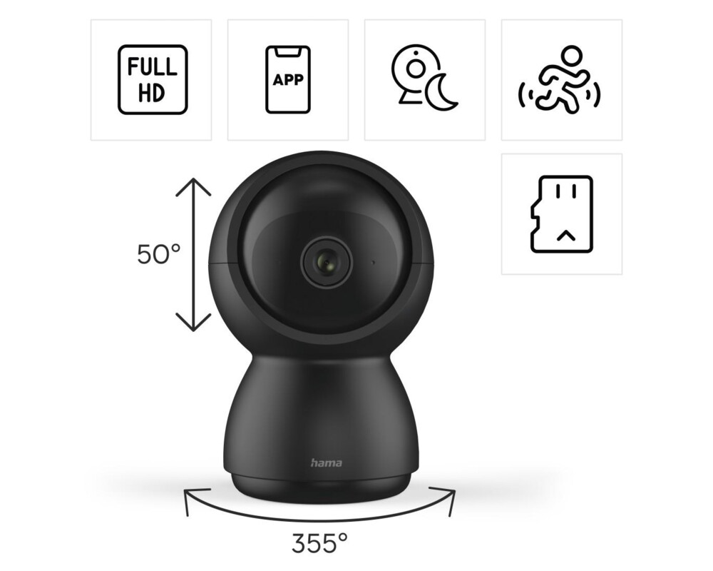 Цифрова IP камера HAMA WiFi  1080p, за закрити помещения, въртяща се, сензор за движение, черна 13