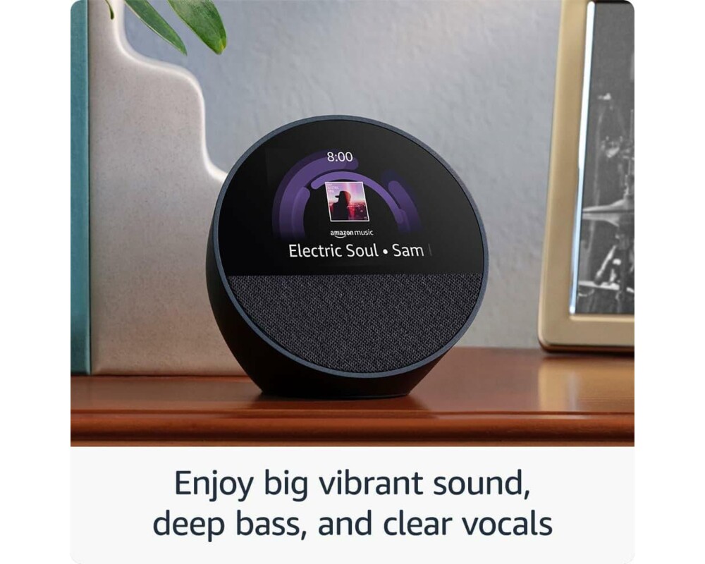 Тонколони Смарт часовник Amazon Echo Spot 2024, Alexa асистент, Черен 2