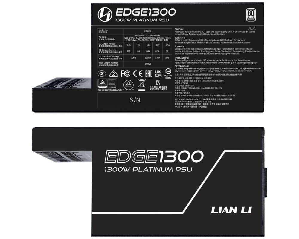 Захранване Lian Li EDGE EG1300 Black 1300W 80+ Platinum PCIe 5.1, ATX 3.1 8