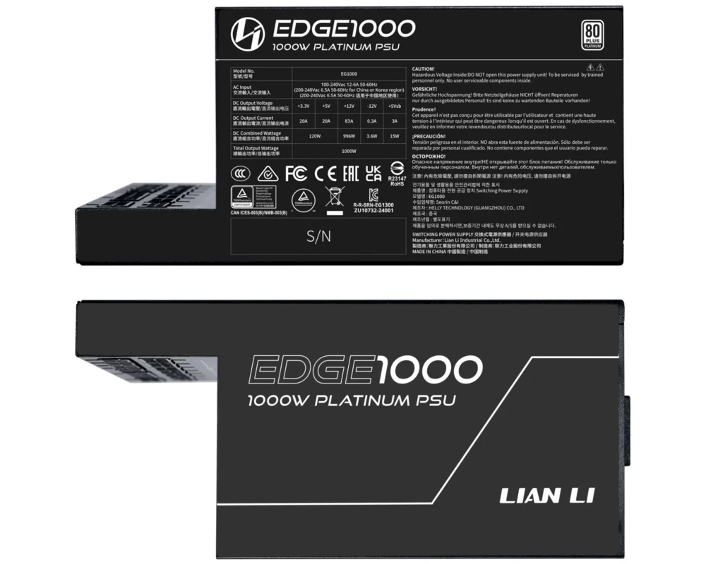 Захранване Lian Li EDGE EG1000 Black 1000W 80+ Platinum PCIe 5.1, ATX 3.1 7