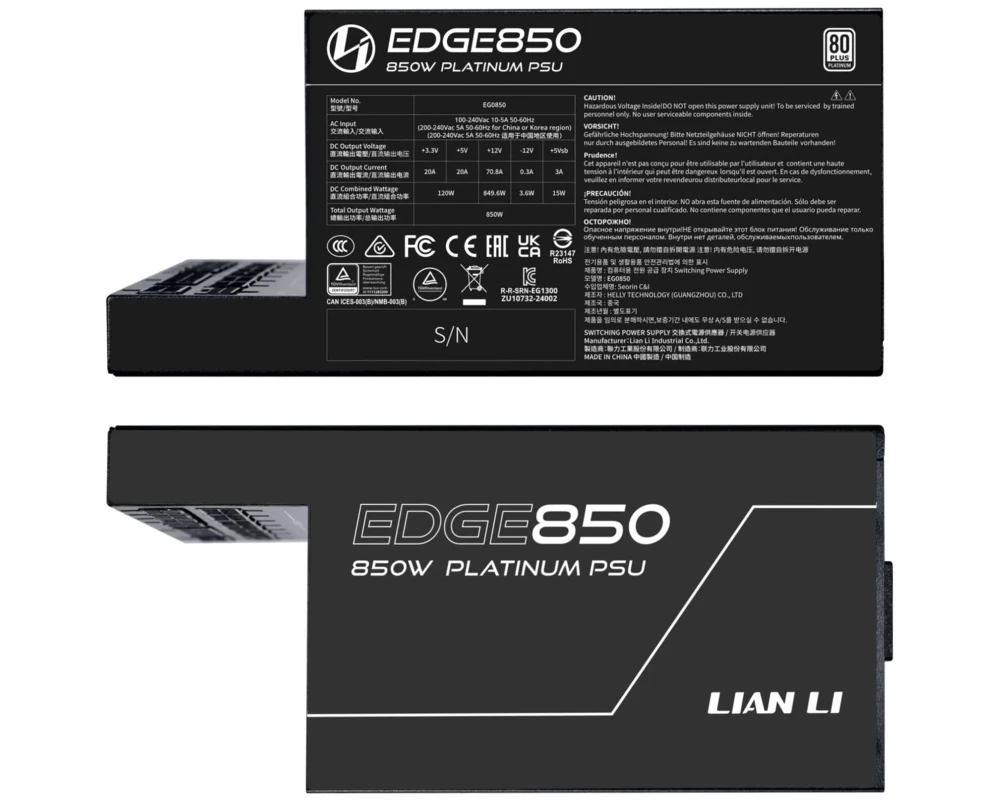 Захранване Lian Li EDGE EG0850 Black 850W 80+ Platinum PCIe 5.1, ATX 3.1 7