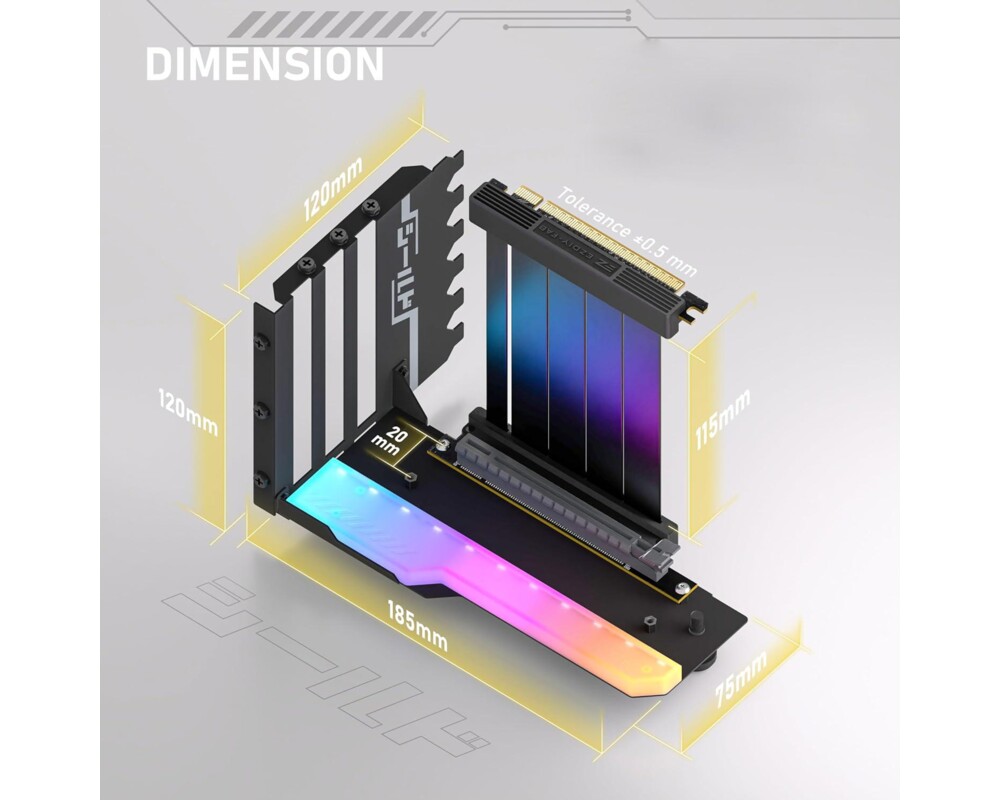 Контролер Брекет за вертикален монтаж на GPU EZDIY-FAB RGB PCIe 4.0 Riser Cable 90° 2
