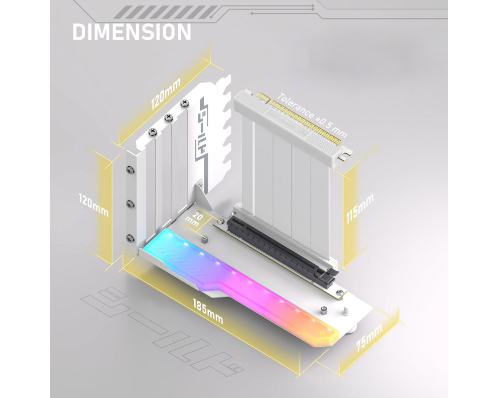 Контролер Брекет за вертикален монтаж на GPU EZDIY-FAB RGB PCIe 4.0 Riser Cable 90° 2