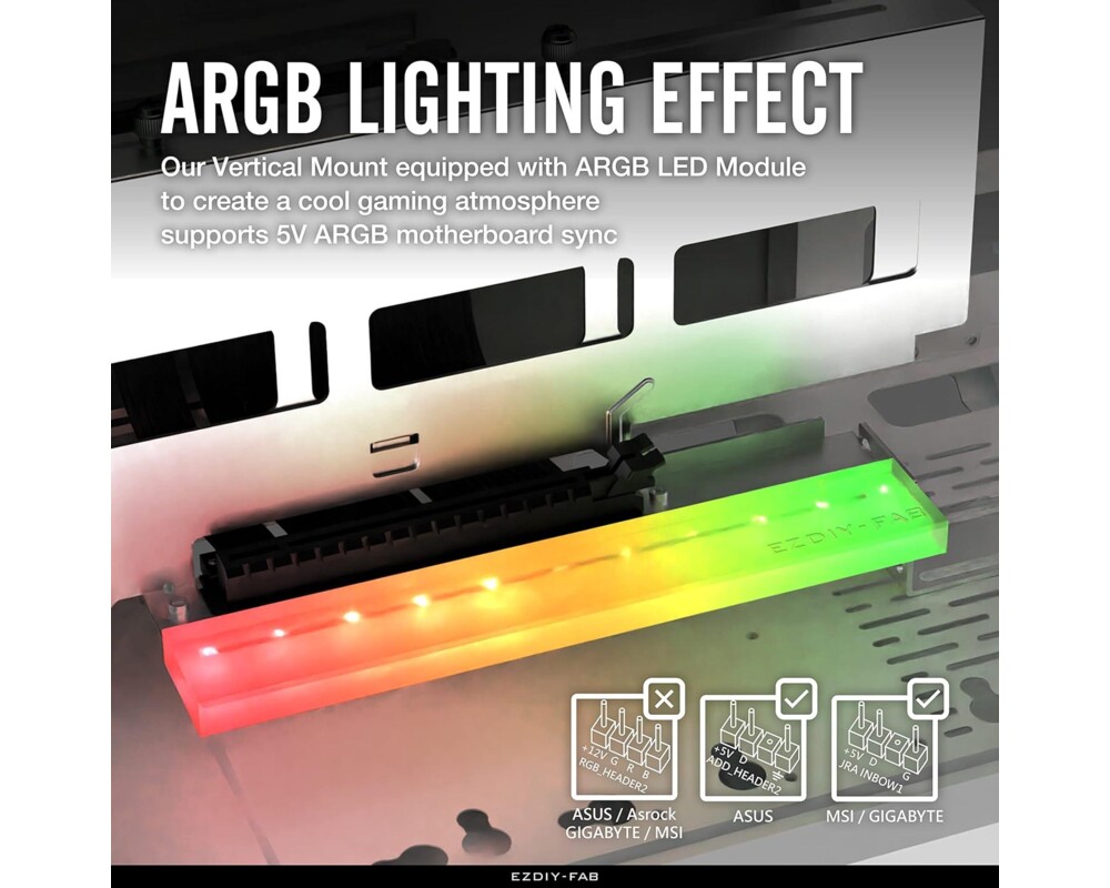 Контролер Брекет за вертикален монтаж на GPU EZDIY-FAB ARGB PCIe 4.0 Riser Cable 90° 2