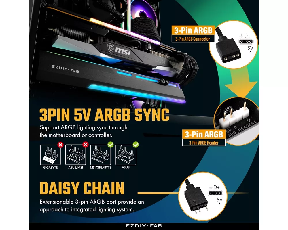 Контролер Държач за графична карта EZDIY-FAB ARGB - Черен 2