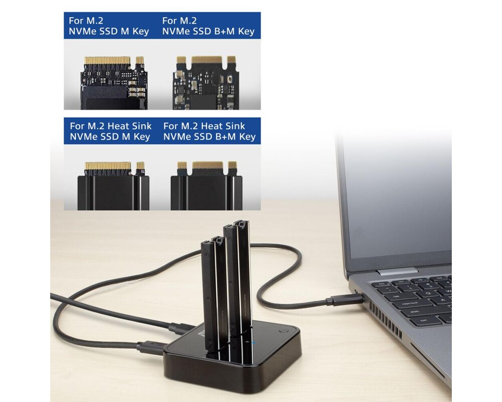 Адаптери Двойна SSD докинг станция, ACT M.2 NVMe/PCIe за клониране, USB-C 3.2 Gen2 3