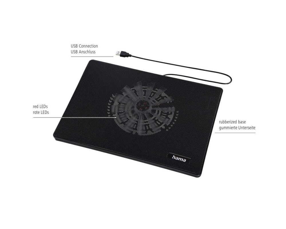 Охлаждаща подложка HAMA Охлаждаща "Slim", ултра-плоска, тиха, лека, до 40 см (15,6"), черен 9