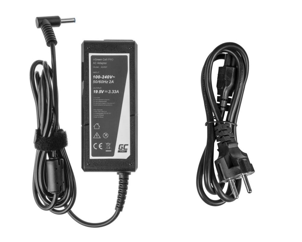 Зарядно Захранване за лаптоп GREEN CELL, HP PRO Charger / AC Adapter 19.5V 3.33A 65W for HP 250 G2 G3 G4 G5 15-R 15-R100NW 15-R101NW 15-R104NW 15-R233NW  4,5mm- 3,0mm 3