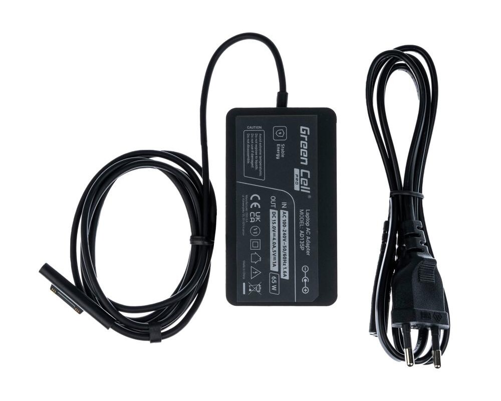 Зарядно Захранване за лаптоп GREEN CELL, MICROSOFT Pro 3/4/5/6 PRO 1706 65W 15V 4A  Microsoft Surface Laptop, Pro, Book, Go 3