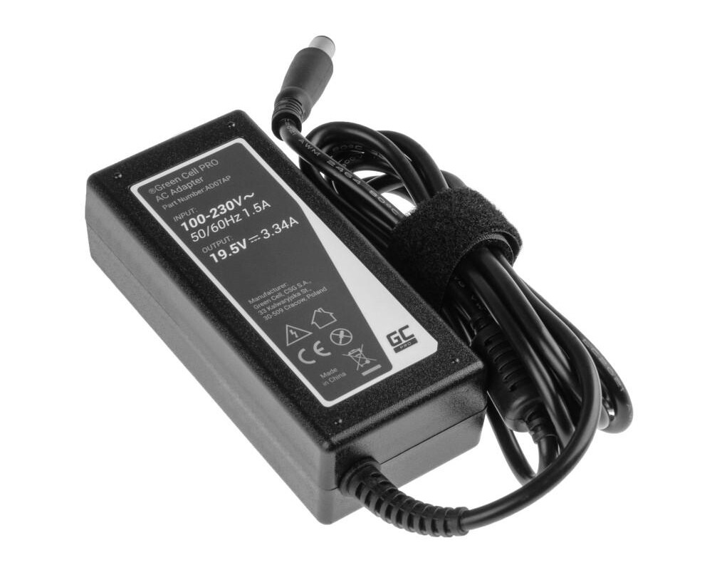 Зарядно Захранване за лаптоп GREEN CELL, AC Adapter за DELL  PRO Charger / AC Adapter 19.5V 3.34A 65W for Dell Latitude E6330 E6410 E6430 E6530 E7440 Inspiron 15 5558 15R N5110 2