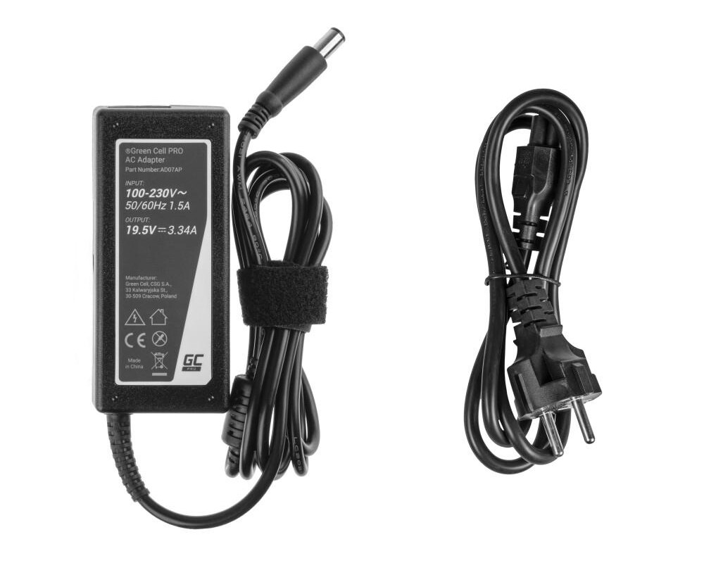 Зарядно Захранване за лаптоп GREEN CELL, AC Adapter за DELL  PRO Charger / AC Adapter 19.5V 3.34A 65W for Dell Latitude E6330 E6410 E6430 E6530 E7440 Inspiron 15 5558 15R N5110 3
