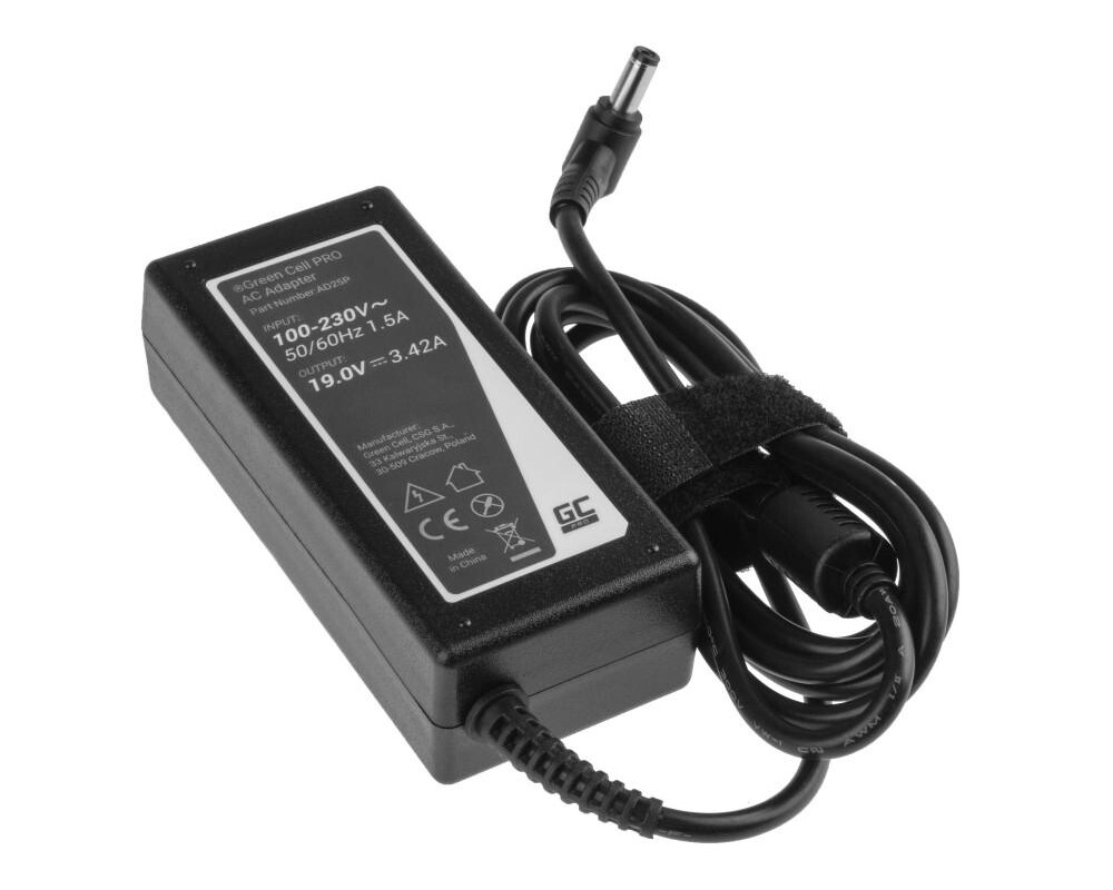 Зарядно Захранване за лаптоп GREEN CELL, PRO Charger / AC Adapter 19V 3.42A 65W for Asus R510C R510L R556L X550C X550L Toshiba Satellite C650 L750 5.5mm-2.5mm 2