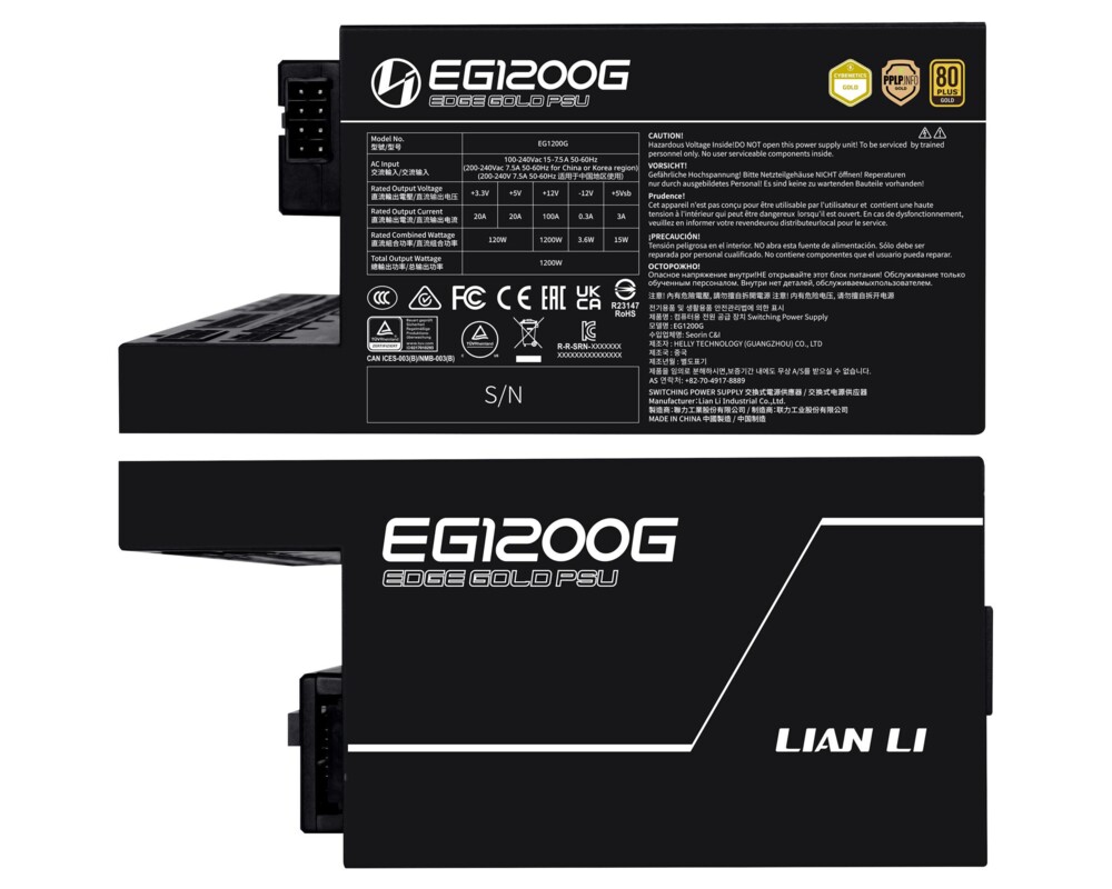 Захранване Lian Li EDGE 1200W 80+ Gold PCIe 5.1, ATX 3.1 - Черно 8