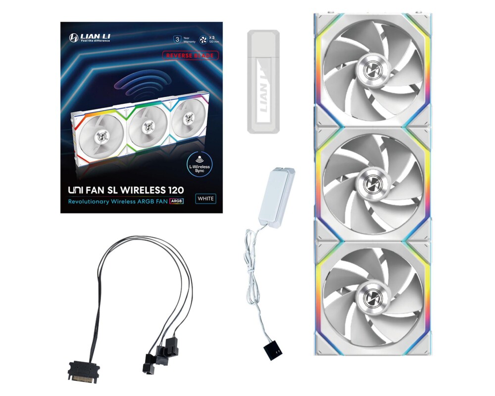 Вентилатор и 3бр Lian Li UNI FAN SL Wireless ARGB PWM Reverse Blade - 120 mm Бели + Контролер 11