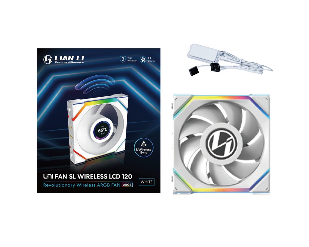 Вентилатор Lian Li UNI FAN SL Wireless LCD ARGB PWM - 120 mm Бял 7