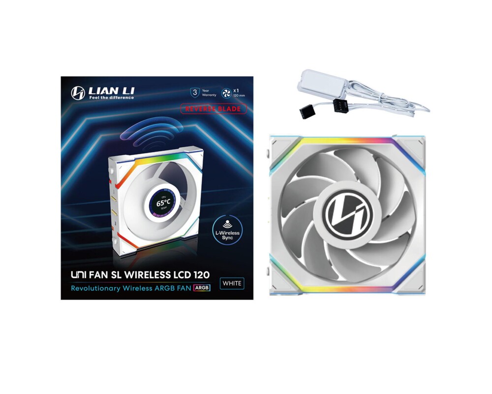 Вентилатор Lian Li UNI FAN SL Wireless LCD Reverse Blade ARGB PWM - 120 mm Бял 7