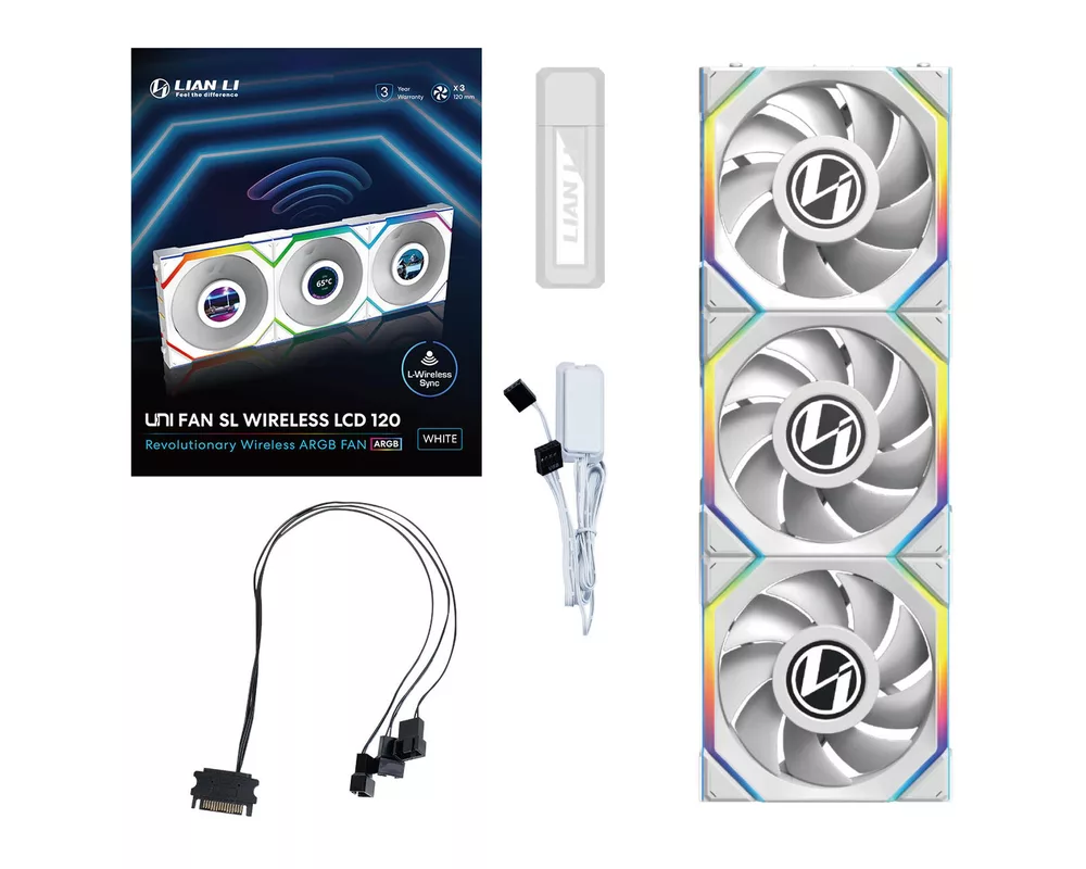 Вентилатор и 3бр Lian Li UNI FAN SL Wireless LCD ARGB PWM - 120 mm Бели 11