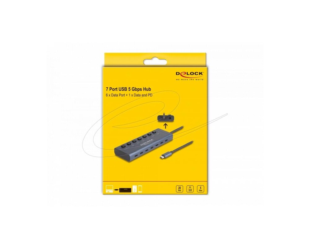 USB хъб Delock USB Хъб, 7 x USB Type-C, 5 Gbps 5