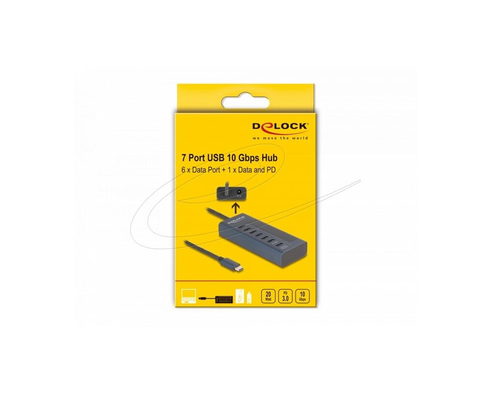 USB хъб Delock USB Хъб, 7 порта, 10 Gbps, 6 x Data USB-C, 1 x PD 20W 5