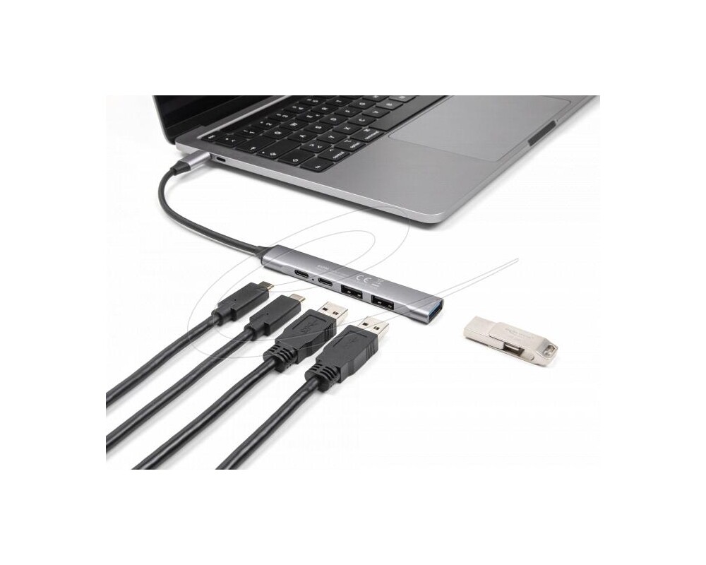 USB хъб Delock Хъб USB-C, 4 порта, 1 x USB-A 10 Gbps, 2 x USB-A, 1 x USB-C, USB-C PD 95 W 2