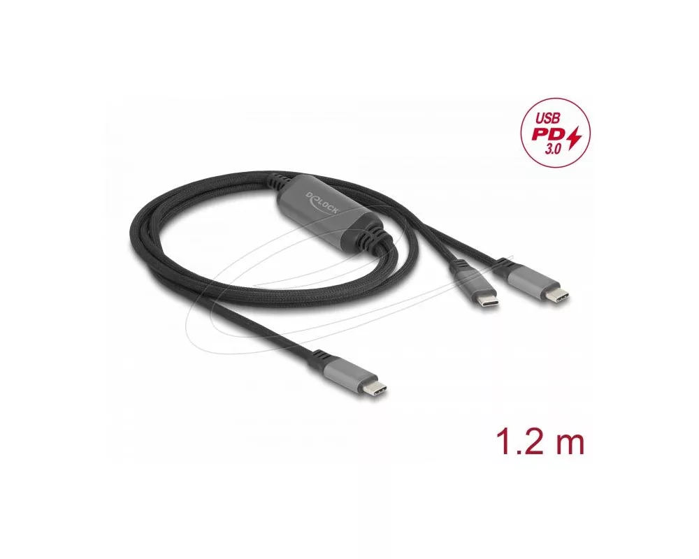 Кабел Delock Кабел USB-C, Y-кабел, 2 x USB-C PD 3.0, 100 W, 1.2 m 2