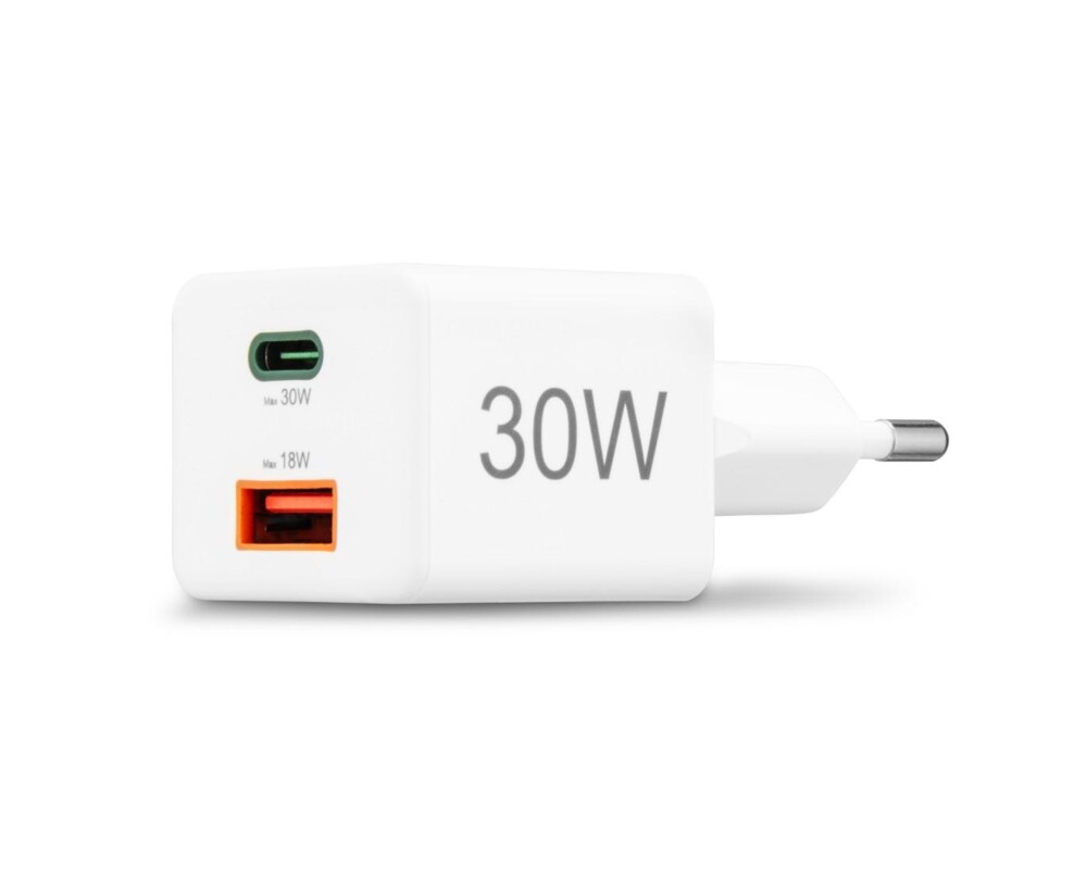 Зарядно HAMA Бързо мини Gan , 30 W, 1x USB-C, 1x USB-A, PD, бял 13