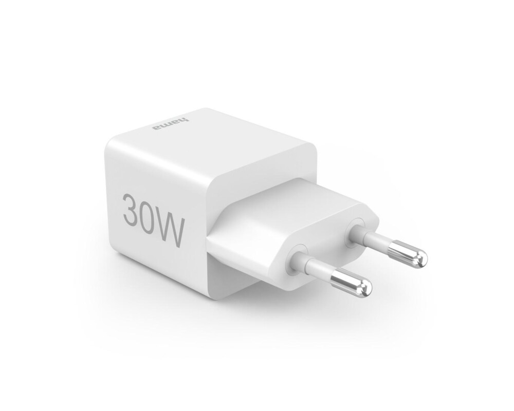 Зарядно HAMA Бързо мини Gan , 30 W, 1x USB-C, 1x USB-A, PD, бял 3