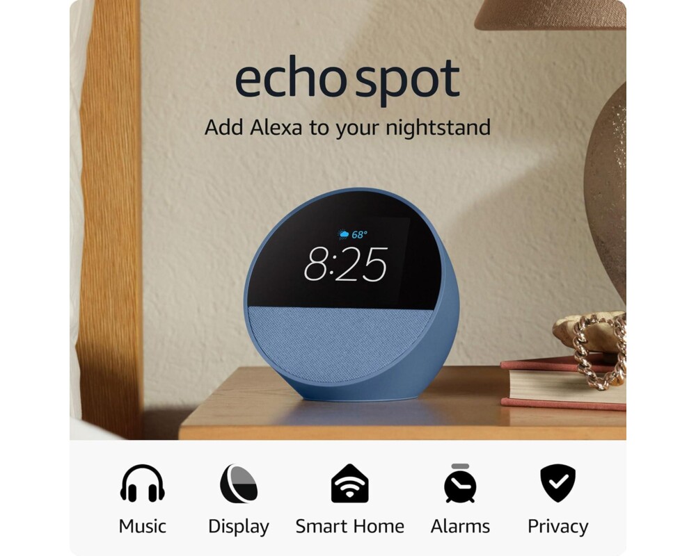 Тонколони Смарт часовник Amazon Echo Spot 2024 , гласов асистент, Blue 3