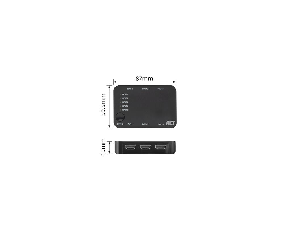 Кабел HDMI суич ACT AC7841, 5/1, 3D, 4K@60Hz, Черен 6