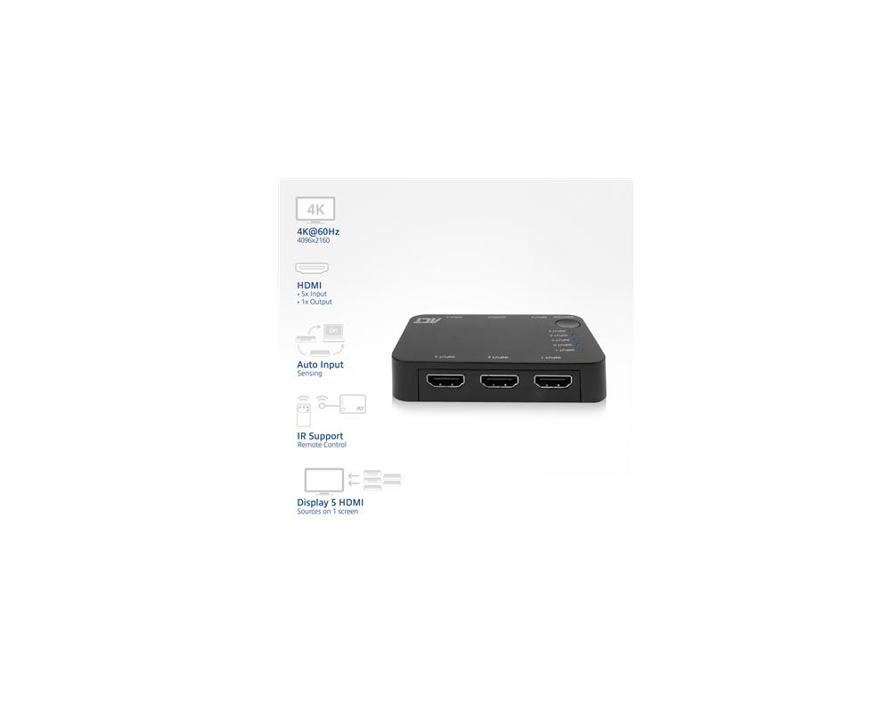 Кабел HDMI суич ACT AC7841, 5/1, 3D, 4K@60Hz, Черен 2