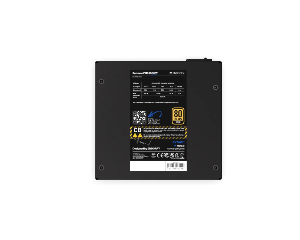 Захранване Endorfy Supremo FM6 1000W 80+ Gold, PCIe 5.1 - Fully Modular 10