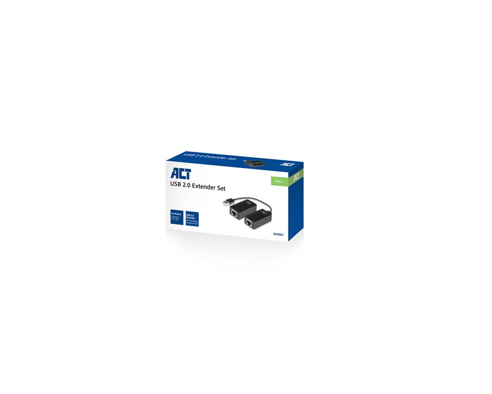 Адаптери Активен USB удължител ACT AC6063, USB 2.0, UTP до 50 метра, 480 Mbps, Предавателен модул, Приемник и захранващ адаптер 7