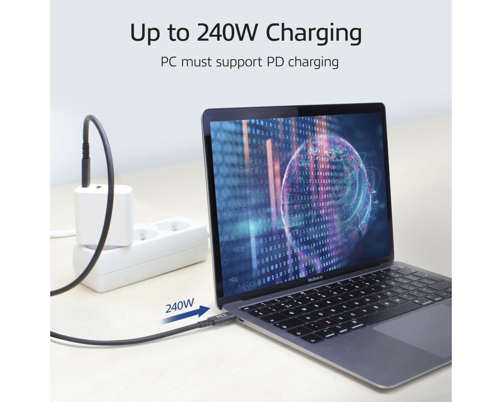 Кабел ACT Кабел USB-C - USB-C, 1 м / USB4, 20Gbps, 240W, сертифициран USB-IF 6