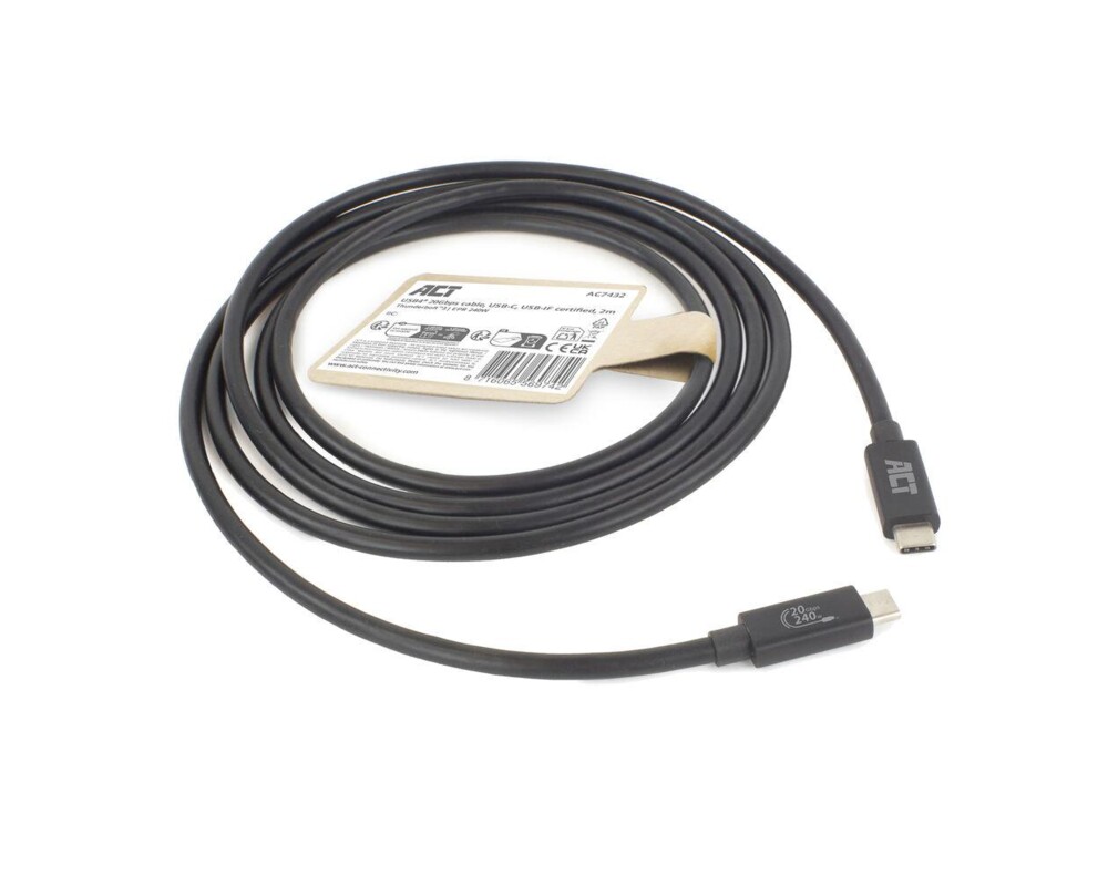 Кабел ACT Кабел USB-C - USB-C, 2 м / USB4, 20Gbps, 240W, сертифициран USB-IF 8