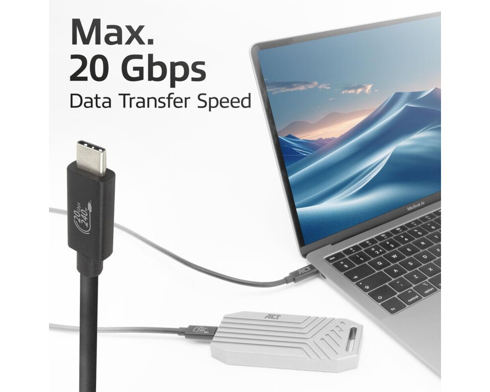 Кабел ACT Кабел USB-C - USB-C, 2 м / USB4, 20Gbps, 240W, сертифициран USB-IF 4