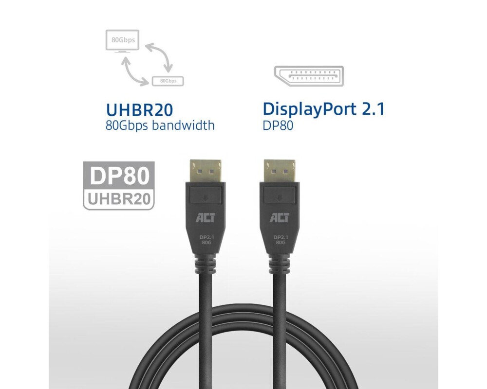 Кабел ACT Кабел Display port 2.1 мъжко-мъжко,8К@60Hz,4k@240Hz, 1м, черен 4