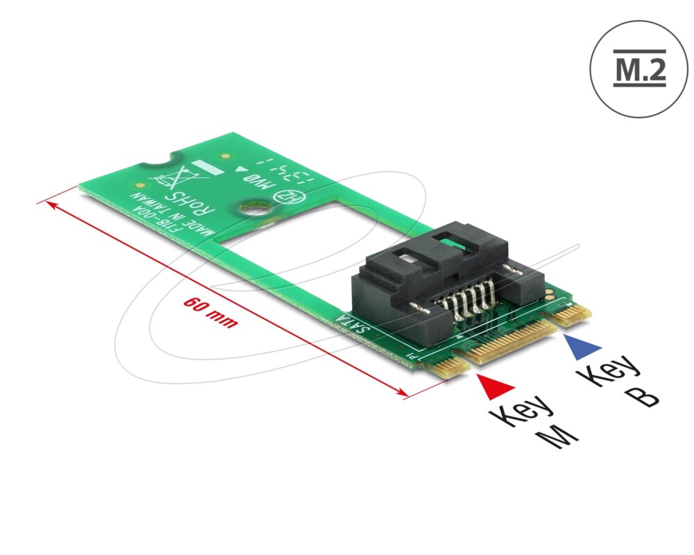 Адаптери Delock 62517, интерфейсен ключ M.2 2260 B+M към Sata 7 Pin 2